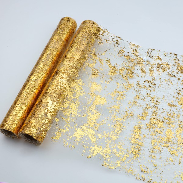 Snowkingdom 2PCS 108inchs Gold Table Runner, Sequin Glitter Foil Metallic