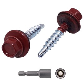 (Pack of 60) Metal Roofing Screws 4.8 x 28 mm Painted Self-Drilling Screws with EPDM Washers Sheet Metal Hex Bolt (60, Oxide Red RAL 3009)