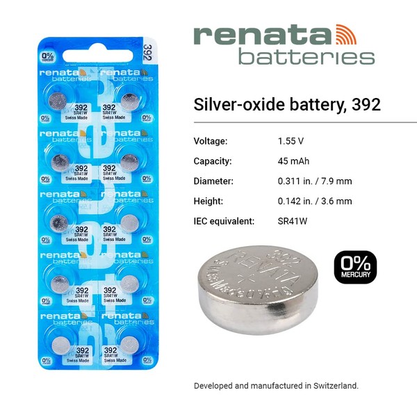 Renata Batteries 392 / SR41SW Watch Battery (3 Pack)