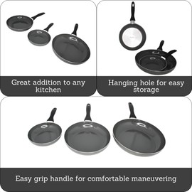 IMUSA Ceramic Nonstick Frying Pan Set, 3-Piece – 7”, 9” & 11” Gray Aluminum Skillets with Cool-Touch Handles – Ideal for Sautéing, Stir-Frying & Searing– Healthy Non-Stick Cookware for Home Kitchen