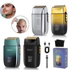 Portable Electric Shaver, 1 Count Rechargeable Waterproof Beard Trimmer with Digital Display, Beard & Mustache Trimmer for Men - Color: Golden, Specification: 1 Count