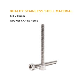 binifiMux 6pcs M8 x 80mm - 1.25mm Pitch Hex Socket Cap Bolts Screws 304 Stainless Steel