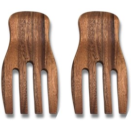 Salad Hands, Acacia Wood Salad Servers, Great for Tossing and Serving Salad, Pasta and More, 7-inch (Acacia Wood, Brown Salad Serving Set OF 2)