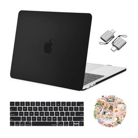 MOSISO Compatible with MacBook Pro 13 inch Case M2 2024, 2023, 2022-2016 A2338 M1 A2251 A2289 A2159 A1989 A1708 A1706, Plastic Hard Case&Keyboard Cover&Laptop Decals&Type C Adapter, Black