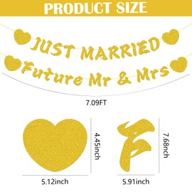 2Pcs Bridal Party Banner, Delicate Golden Wedding Decorations Supplies, Romantic Heart Design Engagement Ceremony Decor Parties Supply Not Pre-Strung Banner