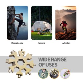 Snowflake Multifunction Tool, 18 in 1 Stainless Steel Portable Screwdriver Set / Wrench and Bottle Opener Retro Color for Men (Brass)