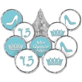 DISTINCTIVS Light Blue Quinceanera Party Favor Stickers - 180 Labels