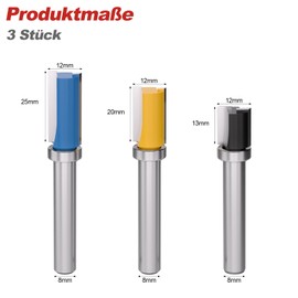 APIELE 3 Pieces Flush Cutter Copy Router Bit 8 mm Shank Woodworking Milling Tools for Flush Cutter Ball Bearing Top Trim Carving Tool