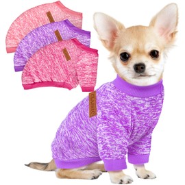 3 Pack Dog Sweaters for Small Dogs Girl Boy Winter Fleece Clothes Warm Soft Dog Sweatshirt Outfit for Dogs Cats Pet Apparel (Pink+Rose+Purple, XX-Small)