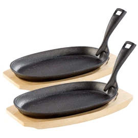 Tornwald-Schmiede 2 Professional Cast Iron Serving Pans with Saucer, 24 x 14 x 2.2 cm, 820 g (Small Pans for Serving, Cast Iron Pans, Grill Pans)