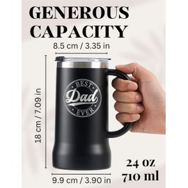 Onebttl Dad Gifts from Daughter, Best Dad Ever, from Son, Stainless Steel Beer Stein Tumbler, 24oz Beer Mug with Lid