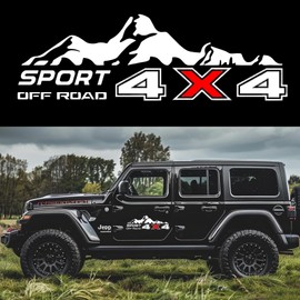 4X4 Off Road Sport with Mountain Pattern Decal Stickers 2Pcs, Vehicle Decor Accessories Compatible with Tacoma Tundra F150 RAM Wrangler Truck Pickup Bed Side, with Squeegee 1Pcs, White and Red