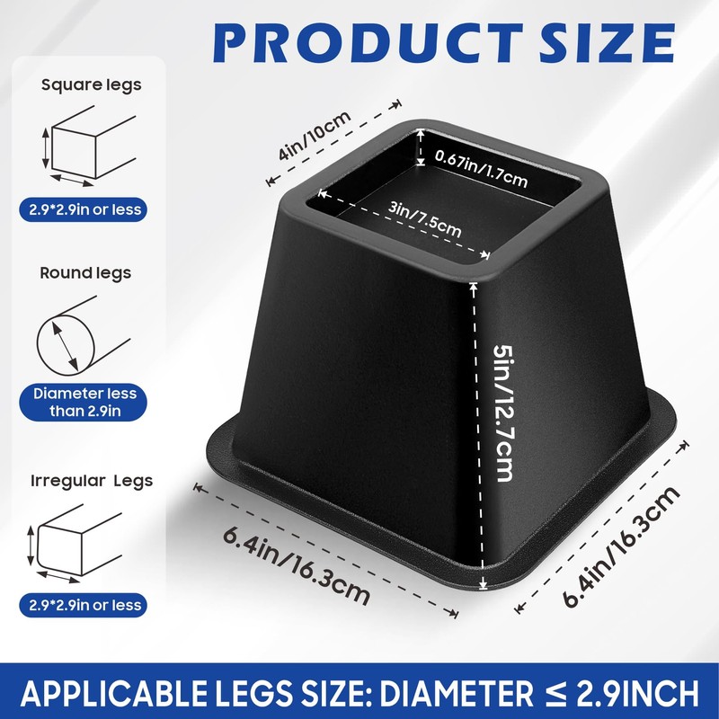 MixDora Bed Risers 4 Inch Heavy Duty Furniture Risers Square
