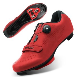 BexpAudpot Zapatillas de Ciclismo para Hombre de Carretera y Montaña, Zapatillas de Ciclismo para Mujer Ultraligeras y Cómodas con Cierre Automático, Compatibles con Calas SPD（Rojo）