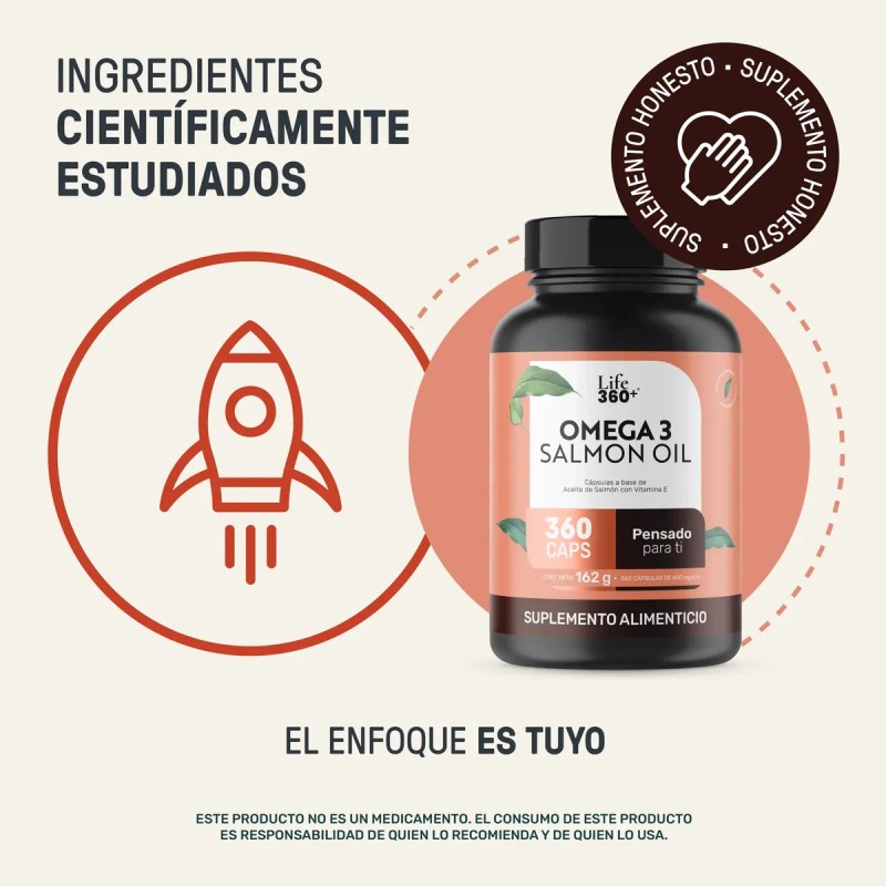 Omega Aceite Salmón Vitamina 360 Cápsulas Life360