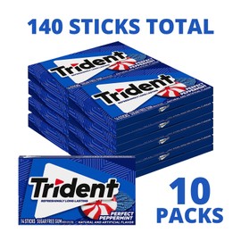 Trident Perfect Peppermint Sugar Free Gum, 14 Count (Pack of 10)
