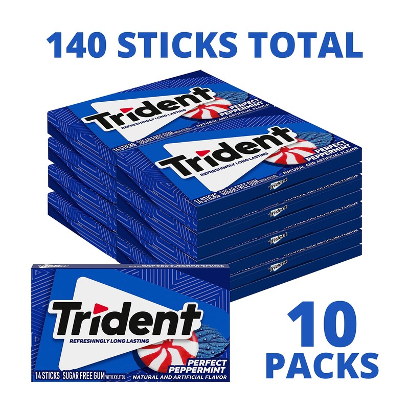 Trident Perfect Peppermint Sugar Free Gum, 14 Count (Pack of