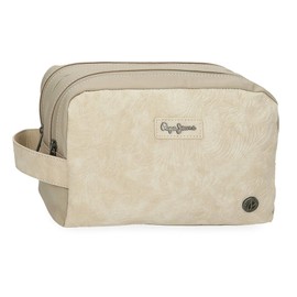 Pepe Jeans JANA Casual Backpacks Travel Bags Blue and Beige Polyester and Faux Leather Detail by Joumma Bags, beige, One size, Double toiletry bag