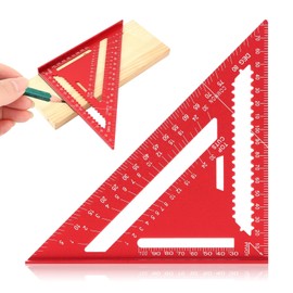 Aluminum Carpenter Square 7 Inch, Rafter Square Carpenter for Angle Drawing, Metal Triangle Ruler Imperial Protractor for Woodworking and Carpentry(Color:Red)