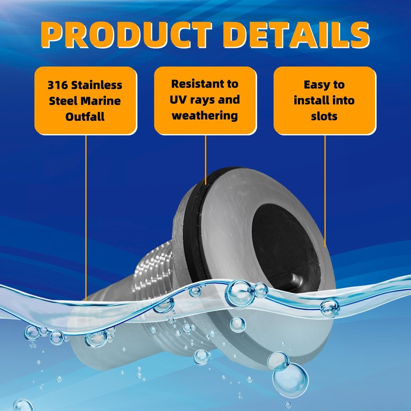 DLBEEM 2Pcs Thru Hull Fittings for Boats, Stainless Steel Barbed