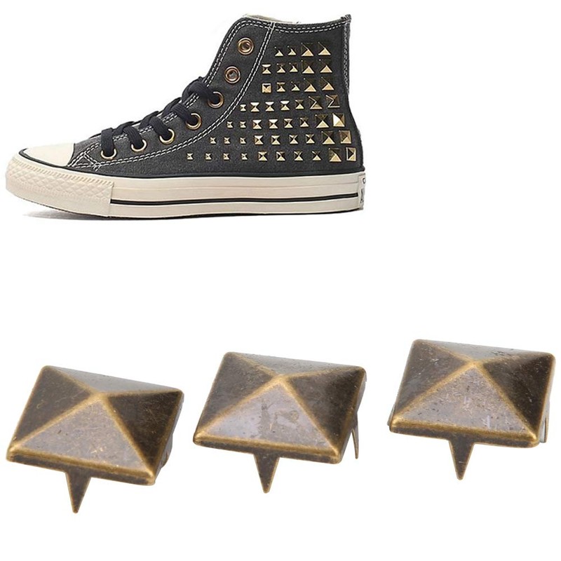100 Pieces Pyramid Studs, 10-15mm Square Brass Dot Rivets 4