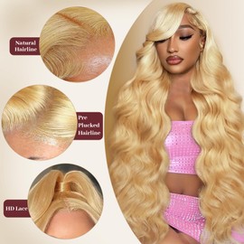 MIGURA Honey Blonde Wig Human Hair 200 Density Body Wave 13x4 HD Transparent Lace Front Color Wigs Human Hair Pre Plucked with Baby Hair Honey Blonde Lace Frontal Wigs for Women Glueless Wig 22 Inch