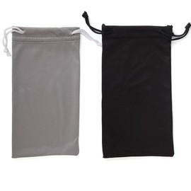 QUUPY 2Pcs 18x9CM Microfiber Glasses Pouch Eyeglasses Case Bag Portable Drawstring Sunglasses Cleaning Storage Pouches for Women Men(Black+Grey)