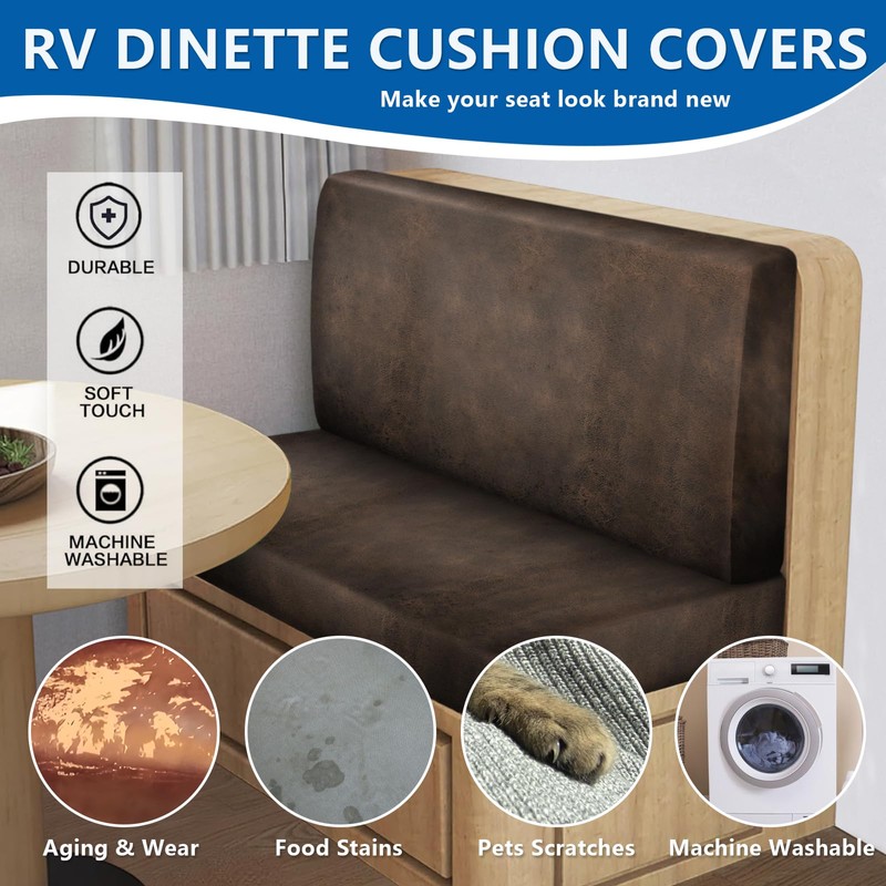 ANARACHON Leather Look RV Camper Dinette Cushion Covers, Washable RV