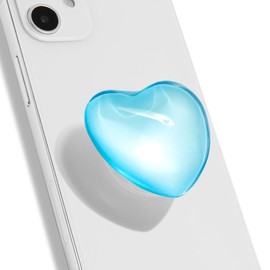 COMMONKUNST Glass Crystal Heart Shape Collapsible Expandable Multi Functional Mobile Phone Grip & Kicktand (Blue Glass)