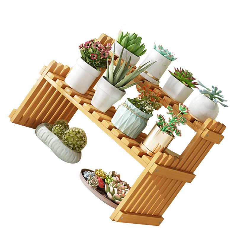 Table Top Bamboo Plant Stand Desktop Flower Shelf Rack for
