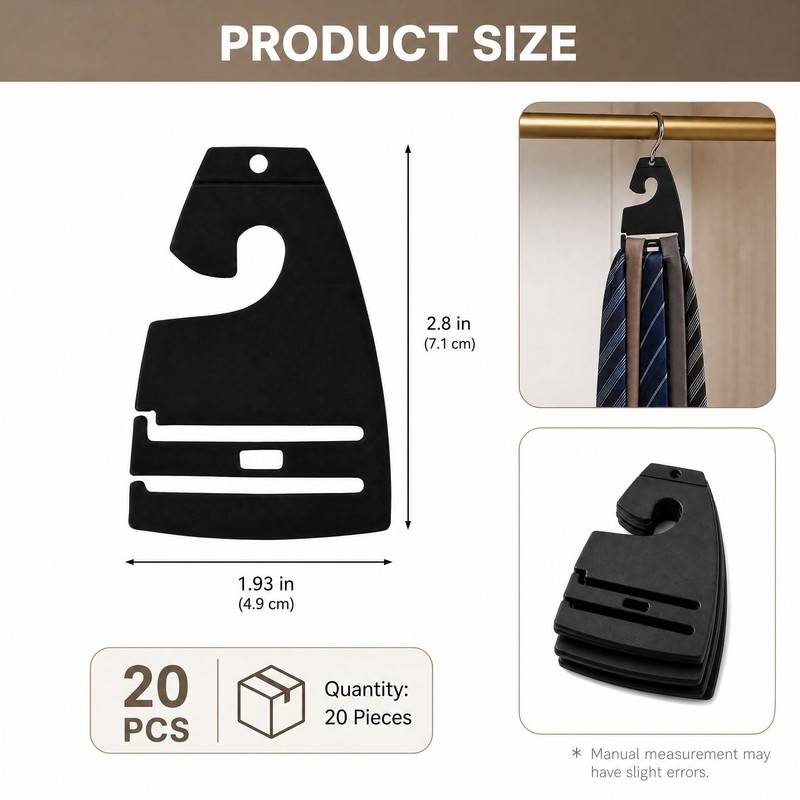 20Pcs Tie Holder Hangers Plastic Necktie Holders for Men Closet