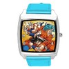 TAPORT Anime Fighters Fans Blue Leather Square Watch Strap, blue,