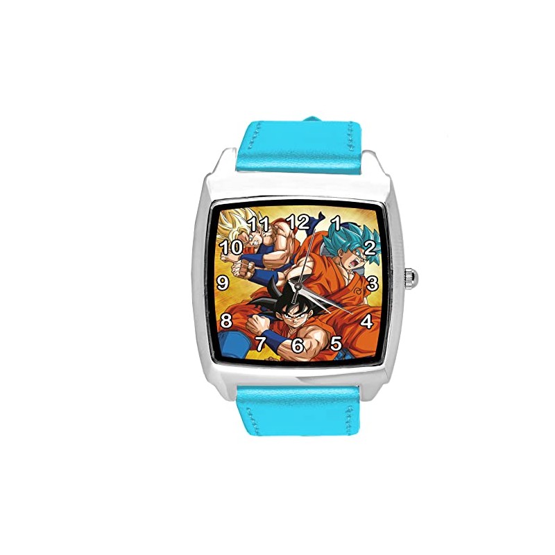 TAPORT Anime Fighters Fans Blue Leather Square Watch Strap, blue,