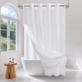 PILOTSHARK Hookless Waffle Weave Shower Curtain Set with Snap-in Fabric Liner and Mesh Top Window,256GSM Heavy Duty Fabric,White Washable Luxury Shower Curtain for Bathroom Stalls (72x75 Inch)
