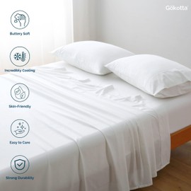 GOKOTTA King Size Sheets, 100% Rayon Derived from Bamboo, Cooling Sheets for Hot Sleepers, Soft and Breathable Sheets with Elastic Corner Straps (Bright White)