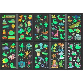 Children's Tattoo Set Girls Boys 10 Sheets Luminous Tattoos for Children, Waterproof Temporary Tattoos Space Mermaids Dinosaur Animals Unicorn etc., Children's Birthday Party Gift Decorations
