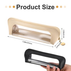 Kifmurase 2Pcs Clear Makeup Brush Bag, Leather Slim Makeup Case, Portable Transparent Waterproof Cosmetic Pouch with Zipper, Double Sided Clear Bag for Women Travel Storage (White, Black)