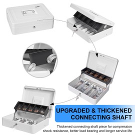 Sgorlds Cash Box Key Lock on Side, Cash Box with Money Tray & Key Lock 4 Bill 5 Coin Slots,Large Safe Lock Box with Key,Metal Money Saving Organizer for Security 11.8L x 9.5W x 3.5H Inches, White