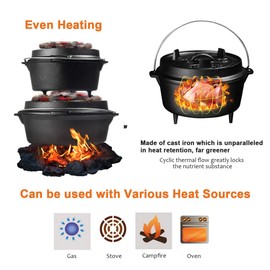 Overmont Camp Dutch Oven Pre Seasoned Cast Iron Lid Also a Skillet Casserole Pot with Lid Lifter for Camping Cooking BBQ Baking 6QT(Pot+Lid)