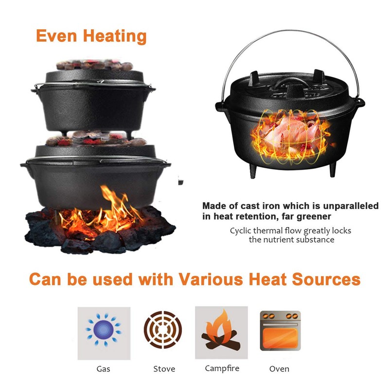 Overmont Camp Dutch Oven Pre Seasoned Cast Iron Lid Also