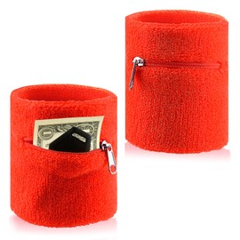 2 Pcs Schweißband mit Reißverschluss, Sweatband Sports Wristband, Schweißband mit Tasche,Thickened Cotton Wrist Bag, Schweißband Handgelenk mit Reißverschluss für Basketball Fußball & Fitness, Rot