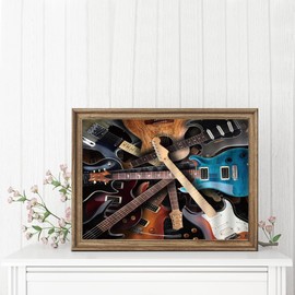 Christmas Gift Music Musical Instruments Kinds of Guitar DIY 5D Diamond Painting Kits by Number, Full Drill Painting Arts Craft for Home Wall Decor for New Year's Day Valentine's Day 12x16 inch