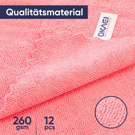 Okaei Mikrofasertücher 12 Stück, Reinigungstücher, Fusselfrei Streifenfrei randlos durch Ultraschallschnitt Weich Sehr Saugfähig, Für Haus, Bad, Auto,Küche, 30x30 cm, Grammatur: 260g/m²