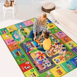 AKASISRUG Kids Carpet Car Rug for Playroom, Kids Rug City Life for Playing with Cars and Toys, Kids Educational Road Traffic Play Mat Rug, Machine Washable, Anti Slip Bottom (78.7X59 INCH)