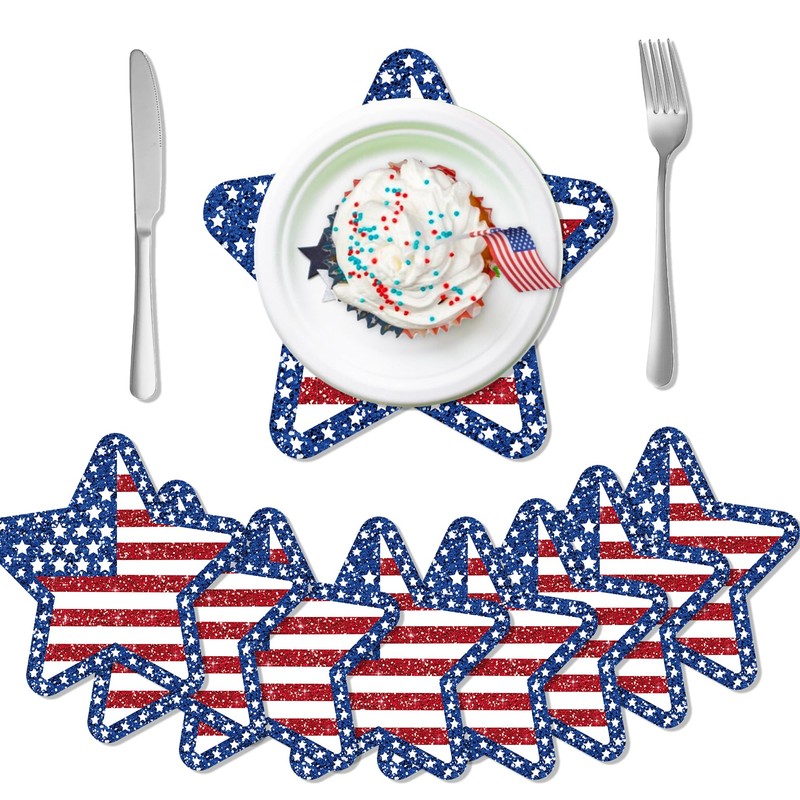 24 PCS Independence Day Star Shaped Placemats Set, 12" x