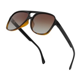 Teumire Classic Polarized Aviator Sunglasses for Men Women Retro Oversized Frame Sun Glasses (Black Tortoise/Gradient Brown)