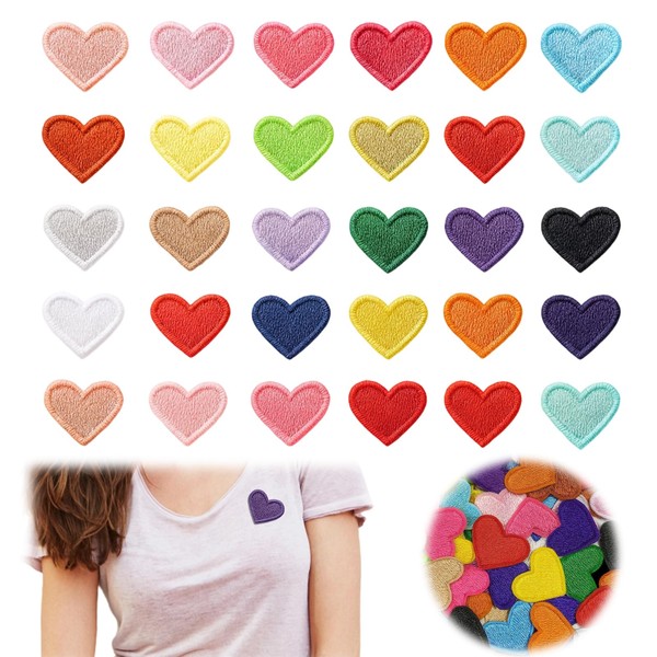 Iron-On Patches, Pack of 66 Heart Iron-On Patches for Textiles,