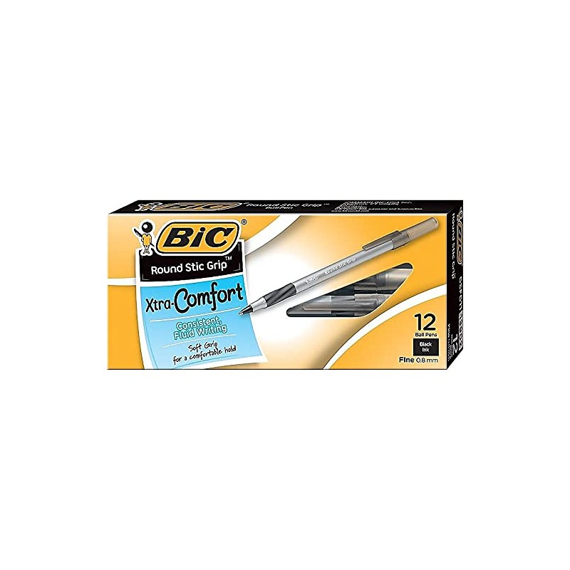 BIC 395892 Round Stic Grip Xtra Comfort Ballpoint Pens Fine