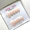 White Ribbon Handmade Nail Tips - Coffin / 화이트 리본