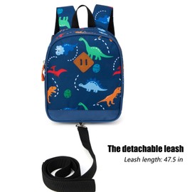 JinBeryl Toddler Backpack with Leash for Boys or Girls, Mini Size, Dinosaur Navy blue